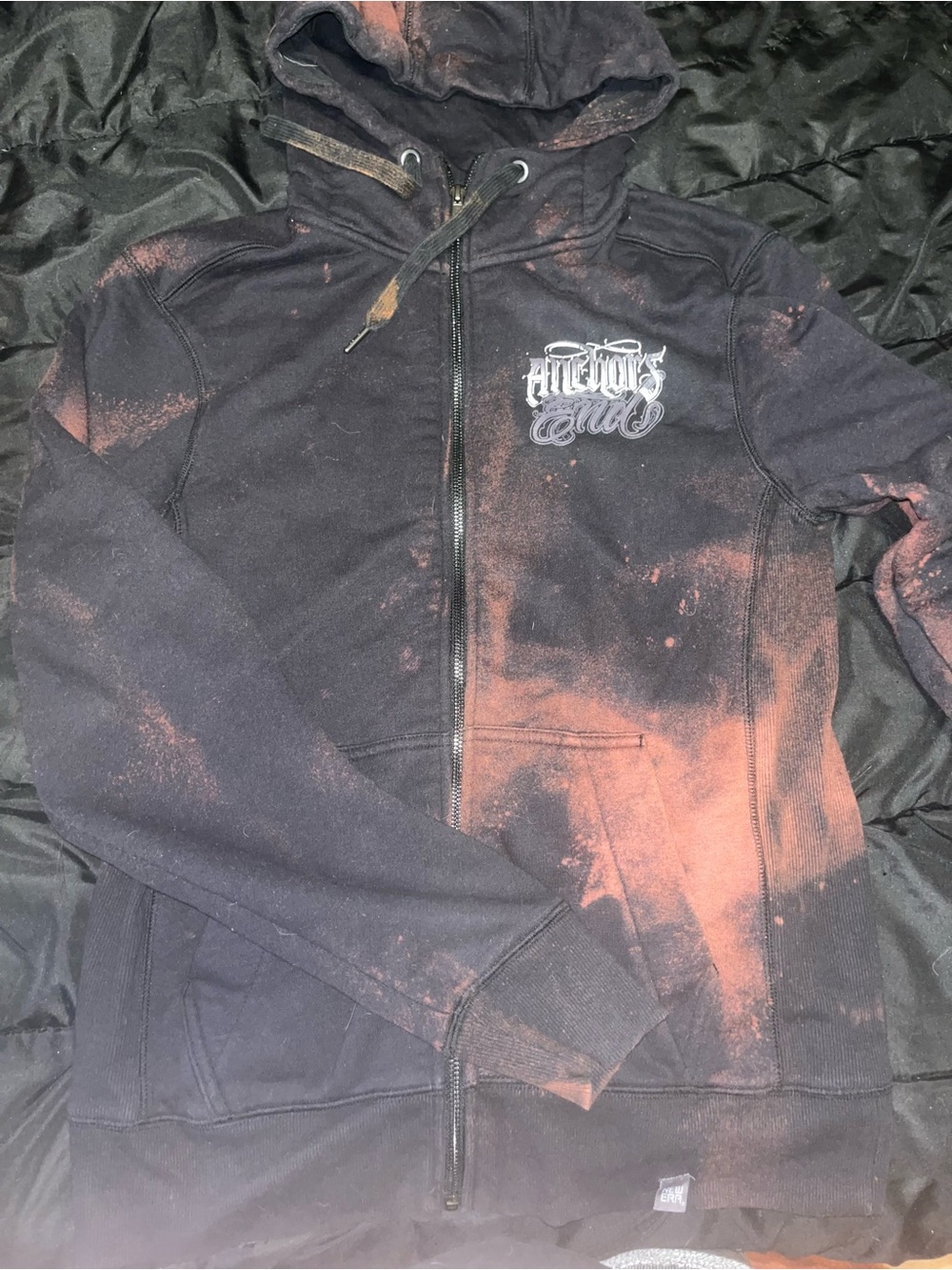 Tattoo memorabilia anchors end Black full zip Hoodie Jacket with Rust Accent